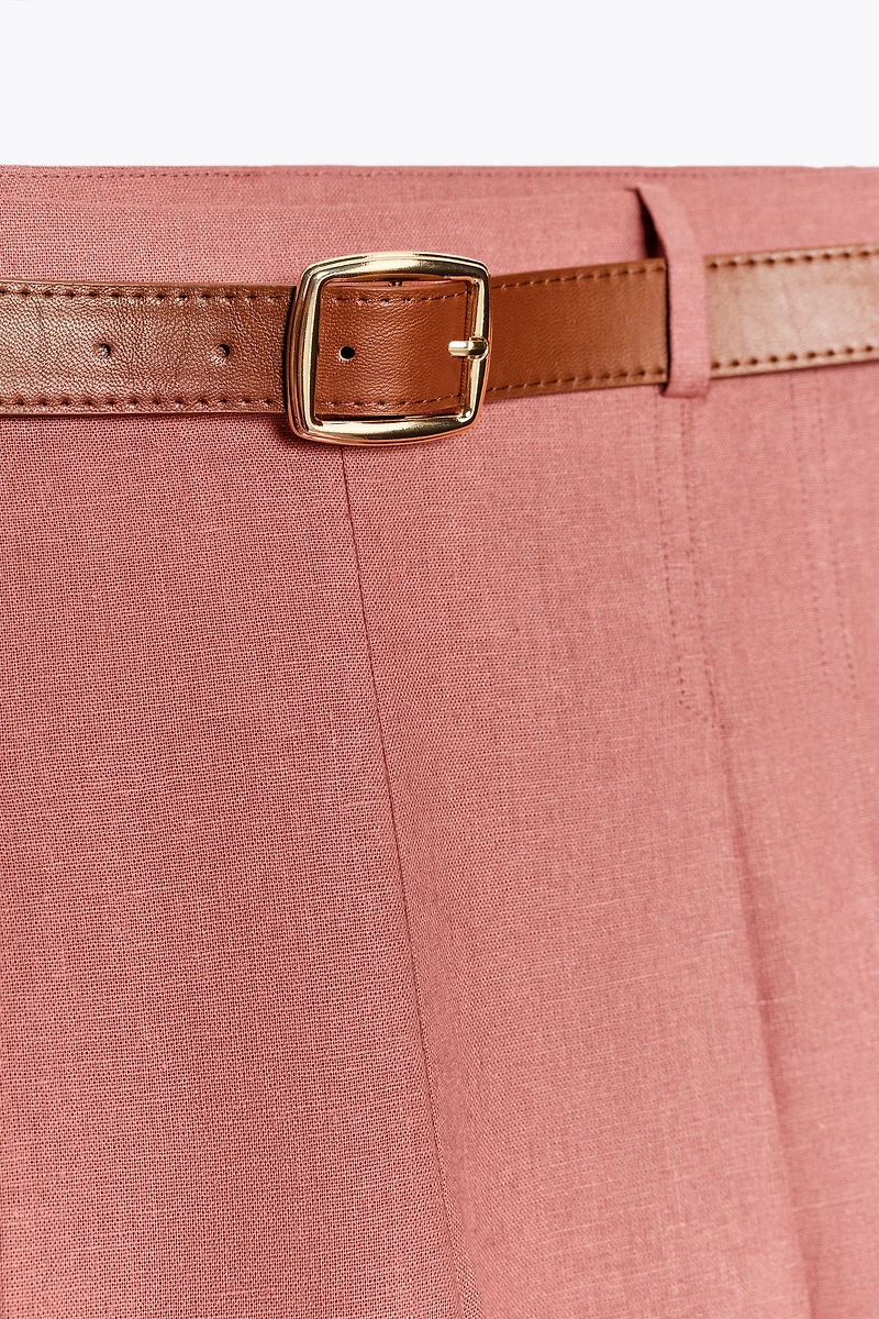 LINEN BELTED LONG BERMUDA SHORTS