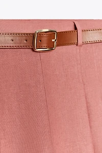 LINEN BELTED LONG BERMUDA SHORTS