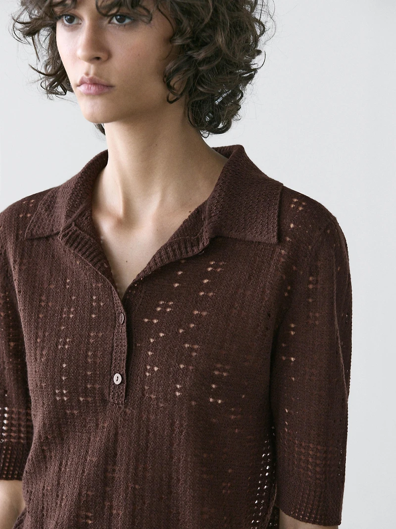 Polo laine en maille à manches courtes