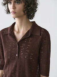 Polo laine en maille à manches courtes