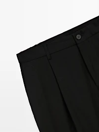Relaxed fit wool blend darted trousers