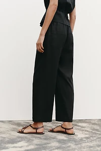 LINEN PANTS WITH BEADED DRAWSTRINGS