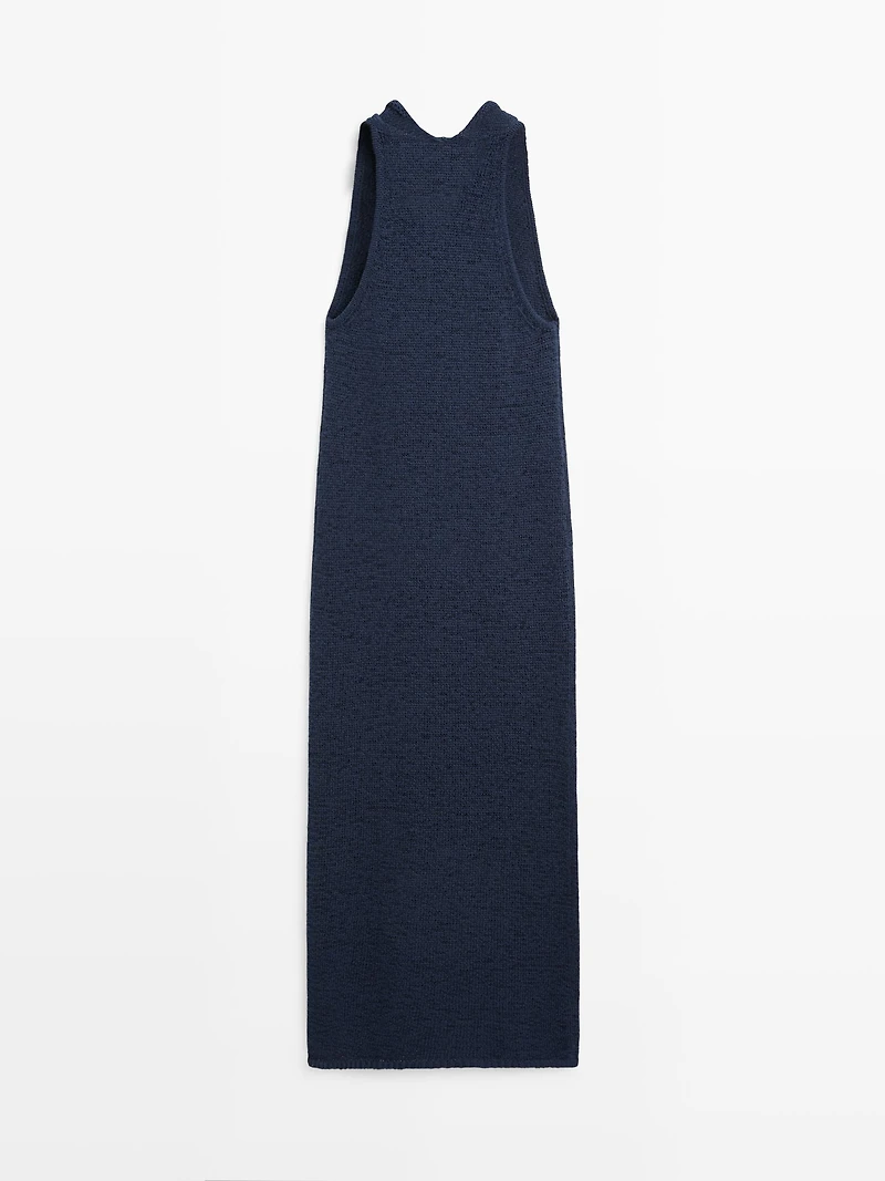 Knit midi dress with draped neckline