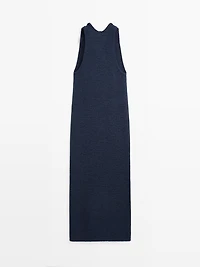 Knit midi dress with draped neckline