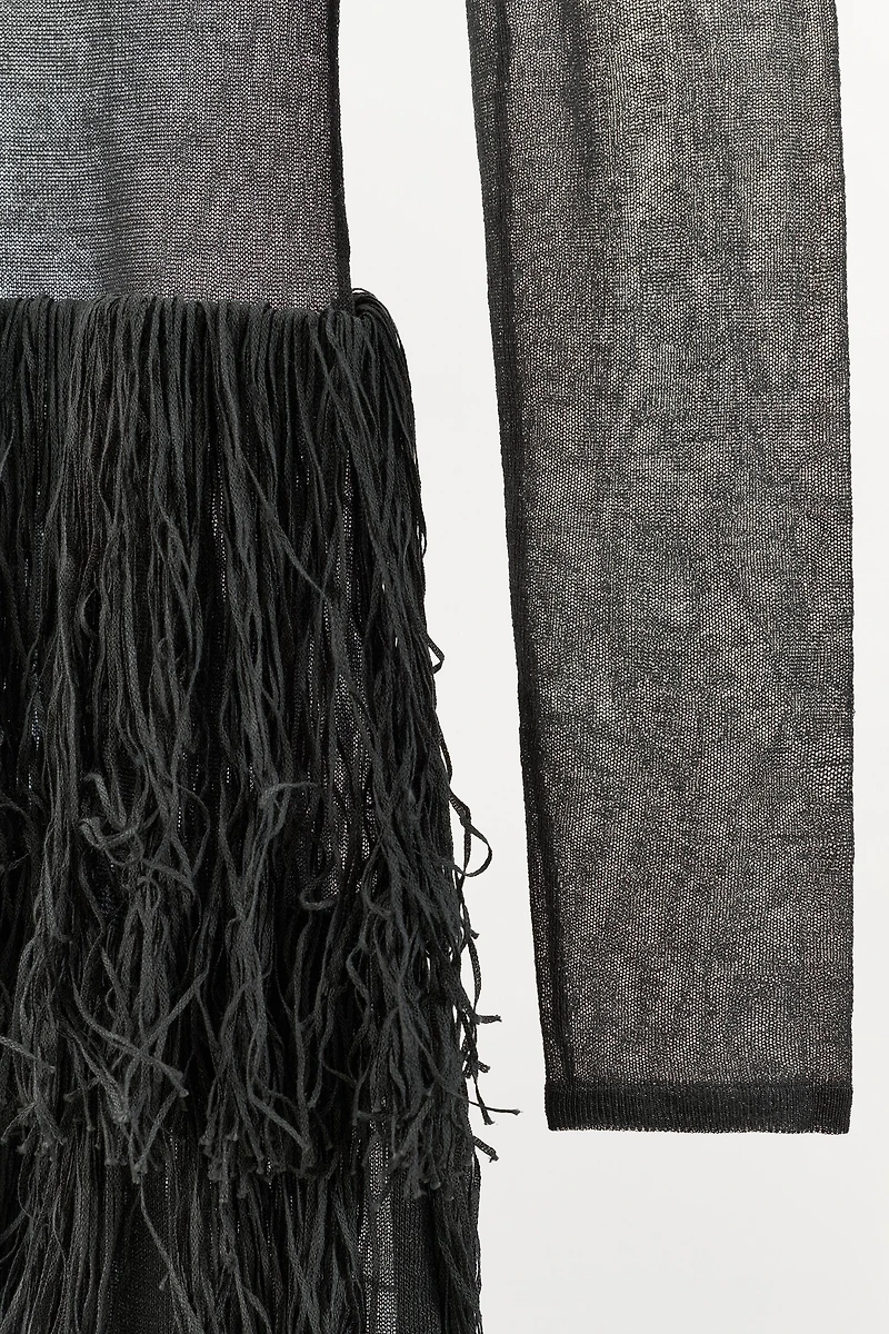 METALLIC THREAD FRINGED KNIT DRESS