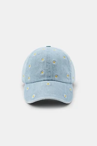 DAISY EMBROIDERED DENIM CAP