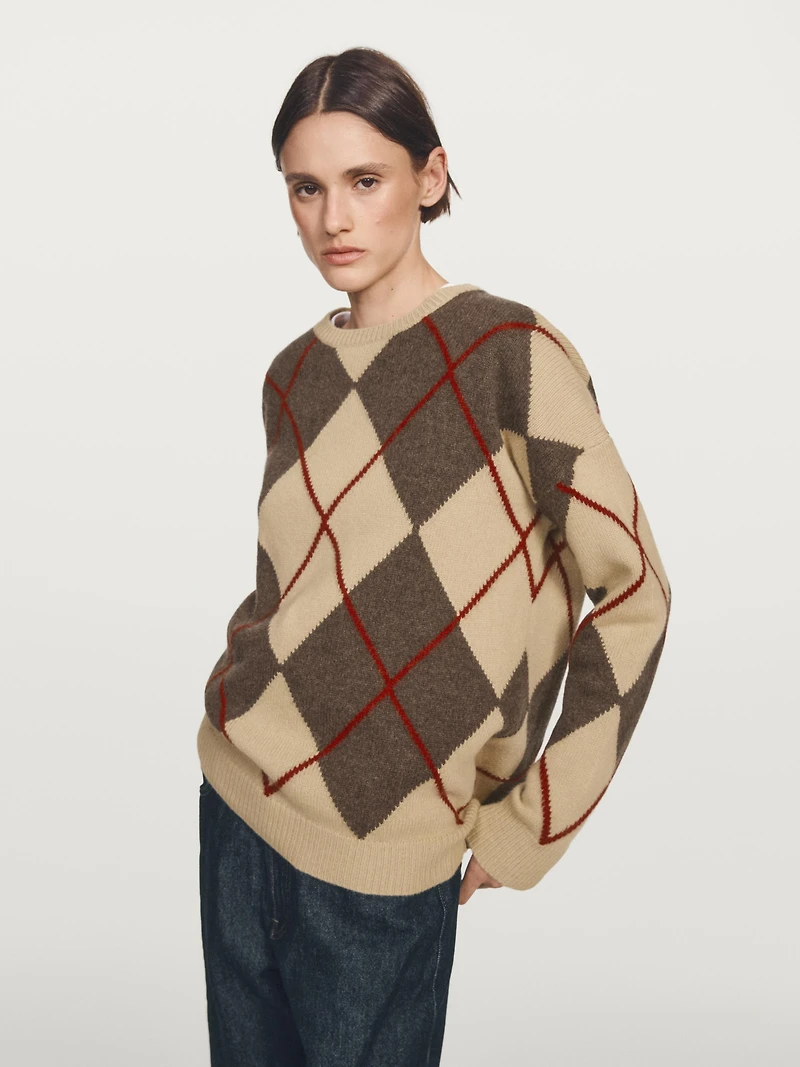 Pull à losanges en laine mélangée