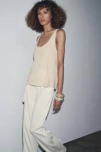 LINEN AND COTTON BLEND STRAPPY TOP