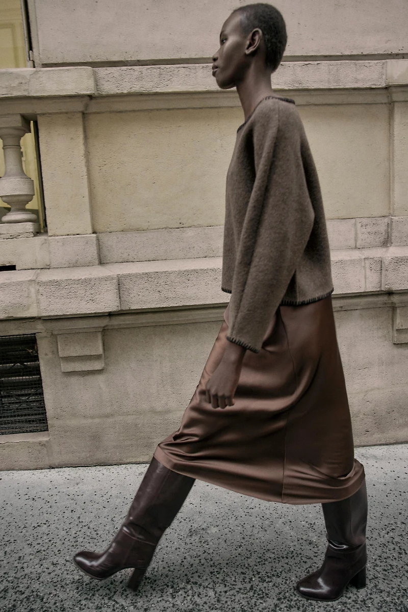 CONTRAST TOPSTITCH KNIT JUMPER