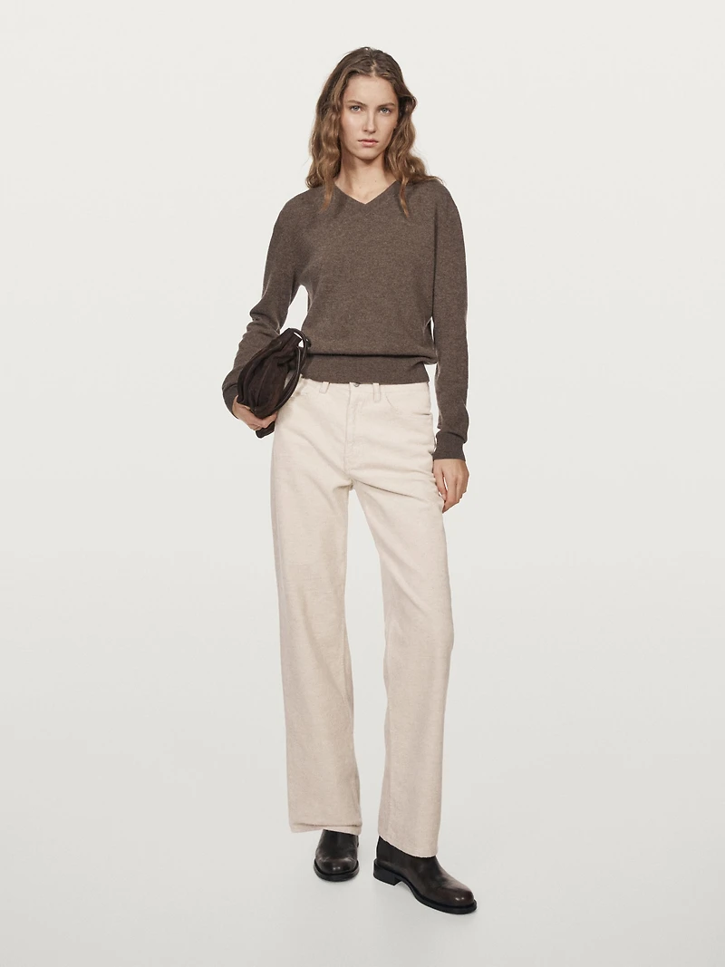 High-waist straight-leg corduroy trousers
