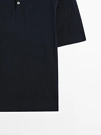 100% cotton cable-knit polo sweater