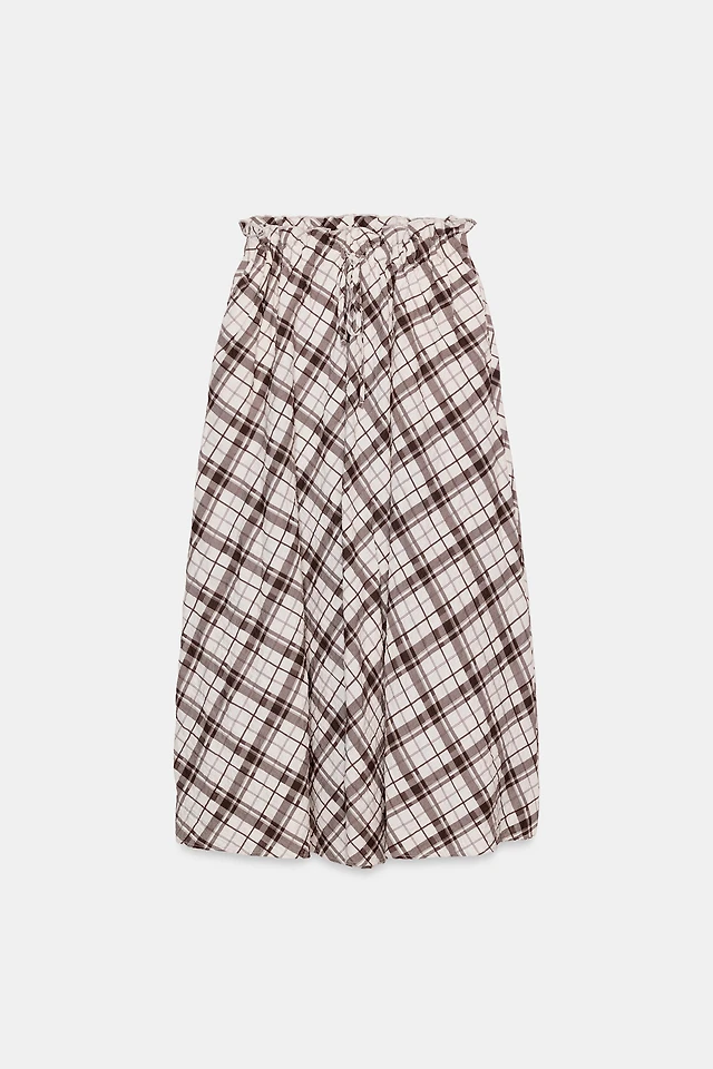 zara plaid midi dress PLAID LINEN BLEND MIDI DRESS - Multicolored