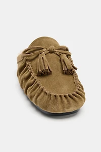 SPLIT SUEDE OPEN BACK LOAFERS