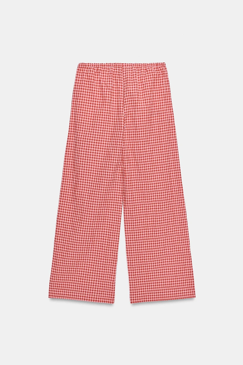 GINGHAM WIDE LEG PANTS