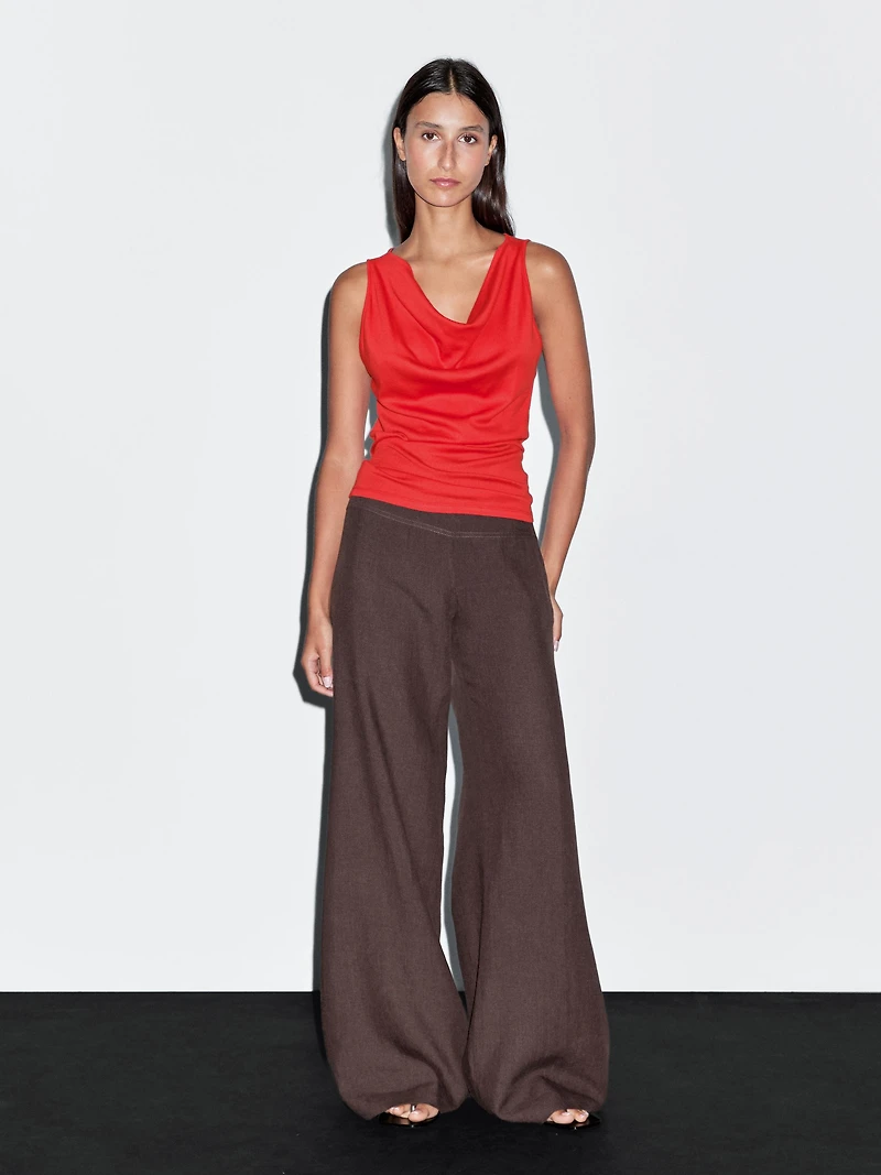 100% cotton top with draped neckline