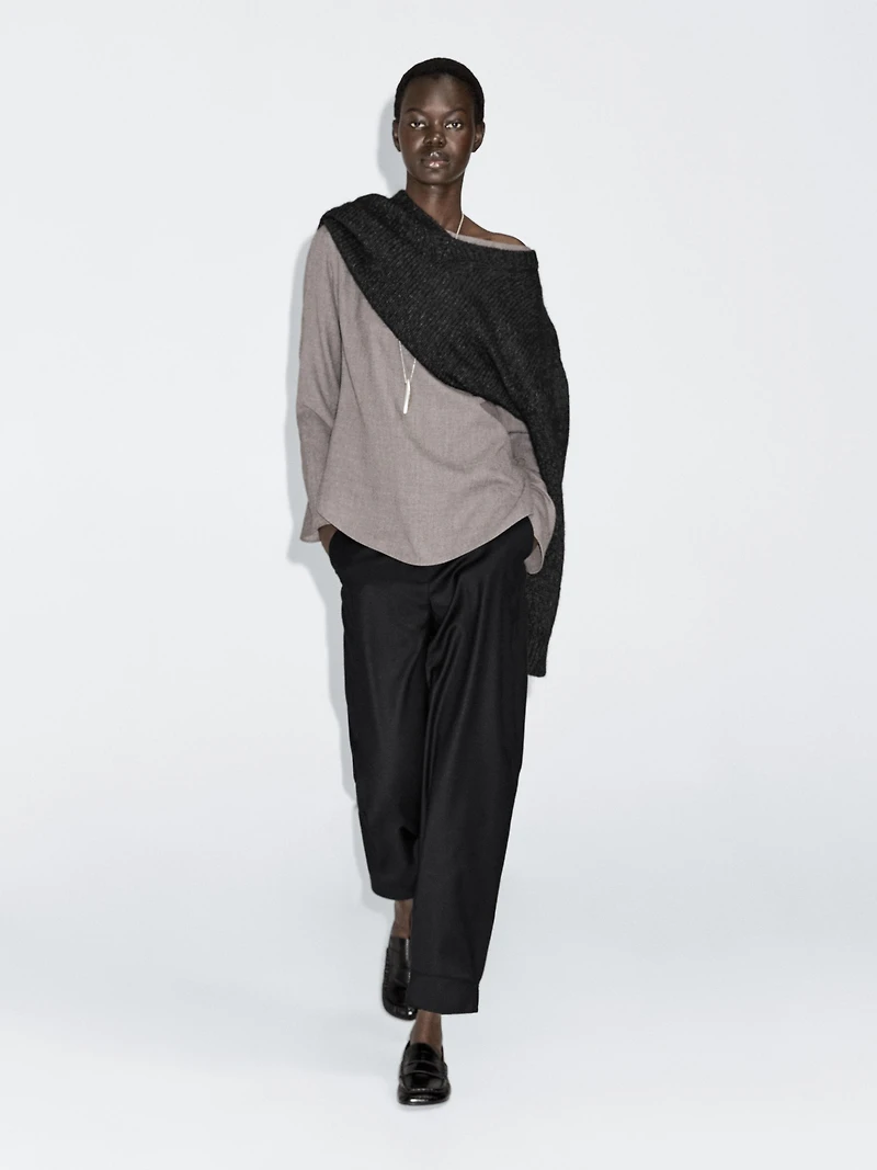 Wool blend sarouel trousers with buckle