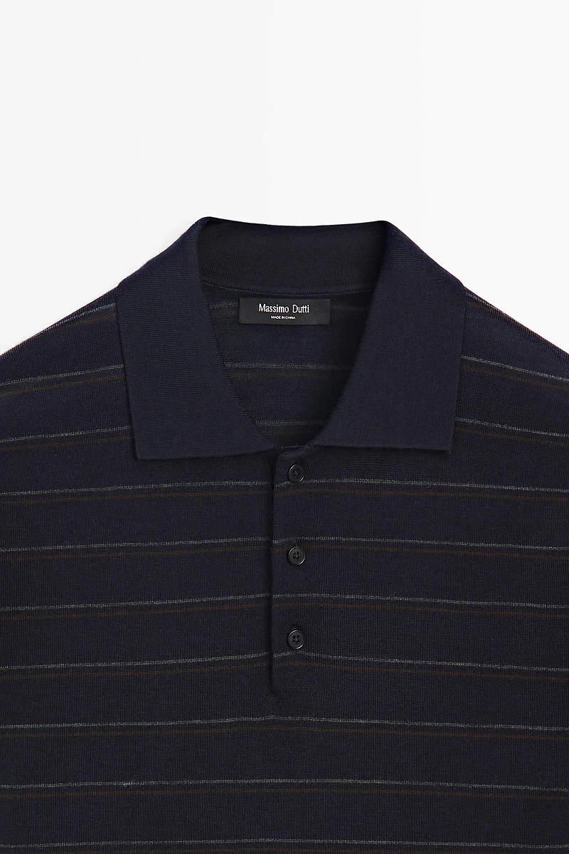 Striped short sleeve knit polo sweater