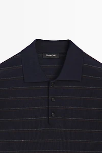 Striped short sleeve knit polo sweater
