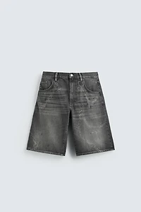 CHAIN EFFECT WASHED DENIM SHORTS