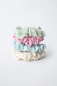 FOUR-PACK OF STRIPED AND FLORAL SCRUNCHIES