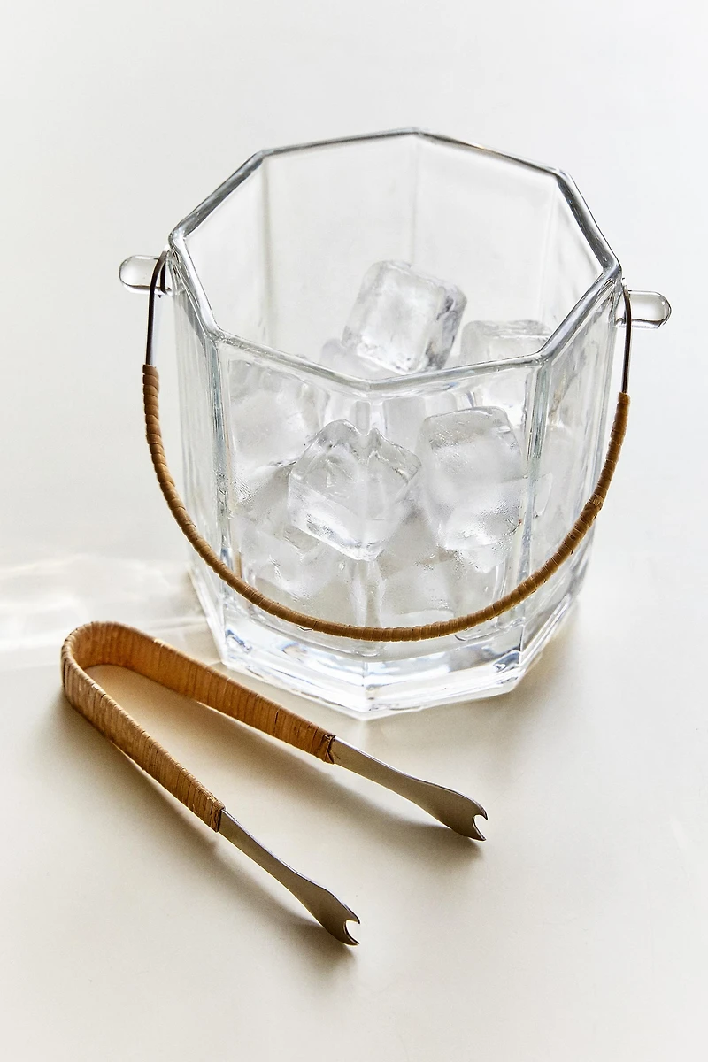 GLASS ICE BUCKET AND TONGS SET
