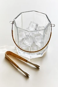 GLASS ICE BUCKET AND TONGS SET