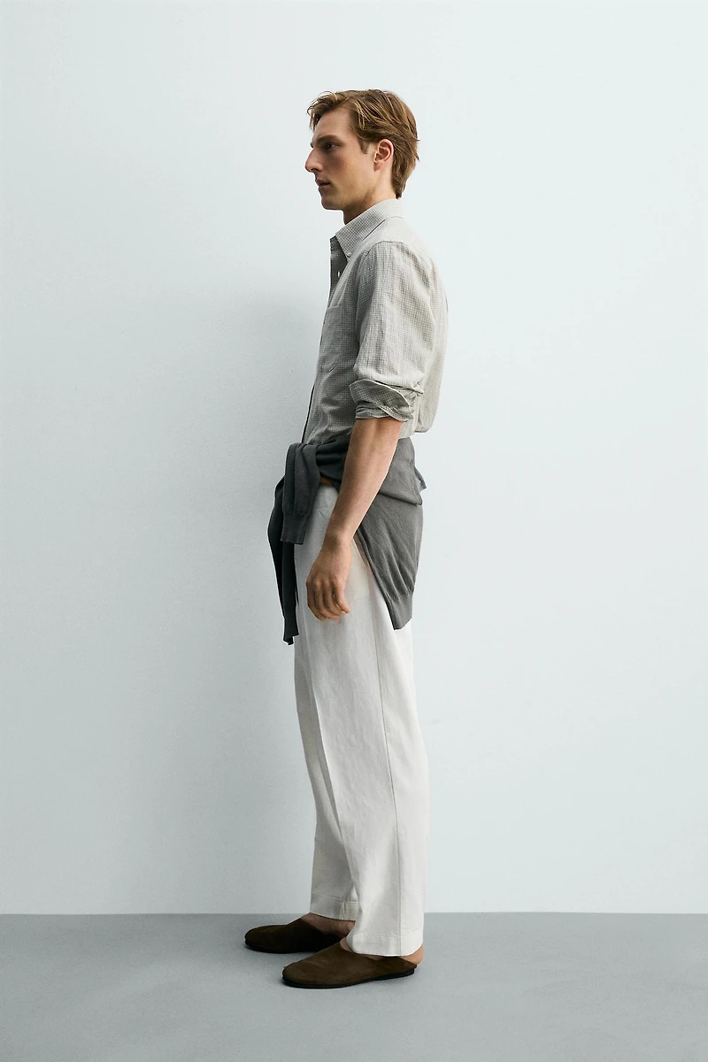 CHEMISE À CARREAUX LIN ET COTON