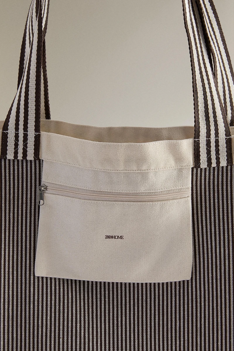 SAC CABAS TISSÉ RÉVERSIBLE RAYURES