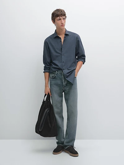 Chemise slim chinée en twill
