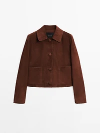 Cropped suede leather-lined jacket with buttons