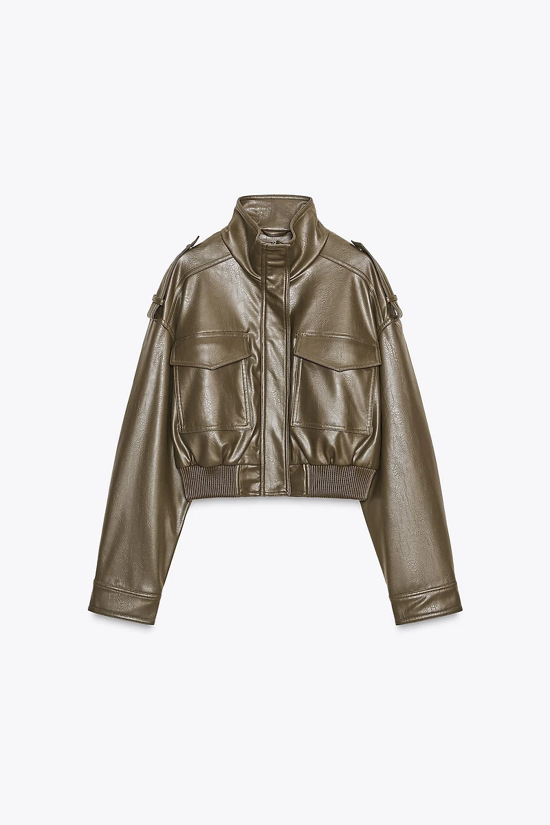 FAUX LEATHER CROP JACKET