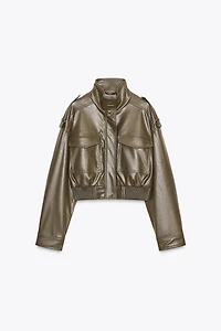 FAUX LEATHER CROP JACKET