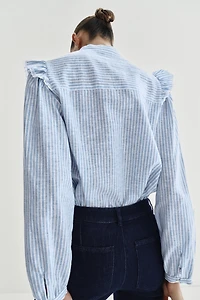 METALLIC THREAD RUFFLED STRIPED SHIRT