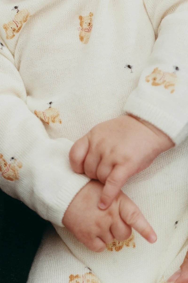 TEDDY BEAR PRINT 100% MERINO WOOL LONG JUMPSUIT