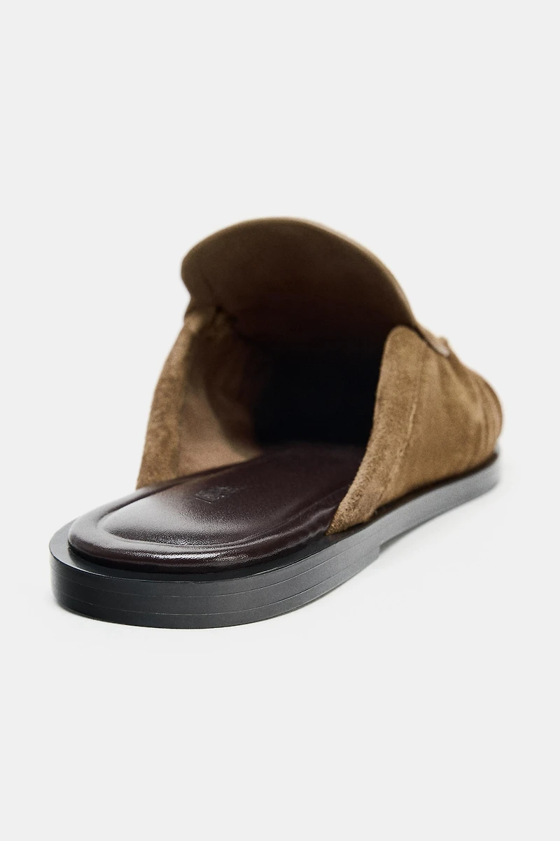 SPLIT LEATHER OPEN BACK LOAFERS