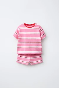 ENSEMBLE T-SHIRT ET BERMUDA À RAYURES