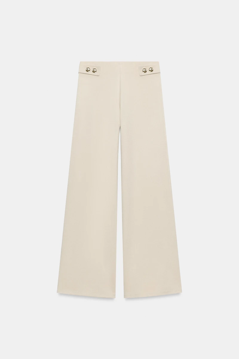 PIQUÉ STRAIGHT LEG PANTS WITH BUTTONS