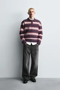 BRUSHED STRIPED KNIT POLO SHIRT