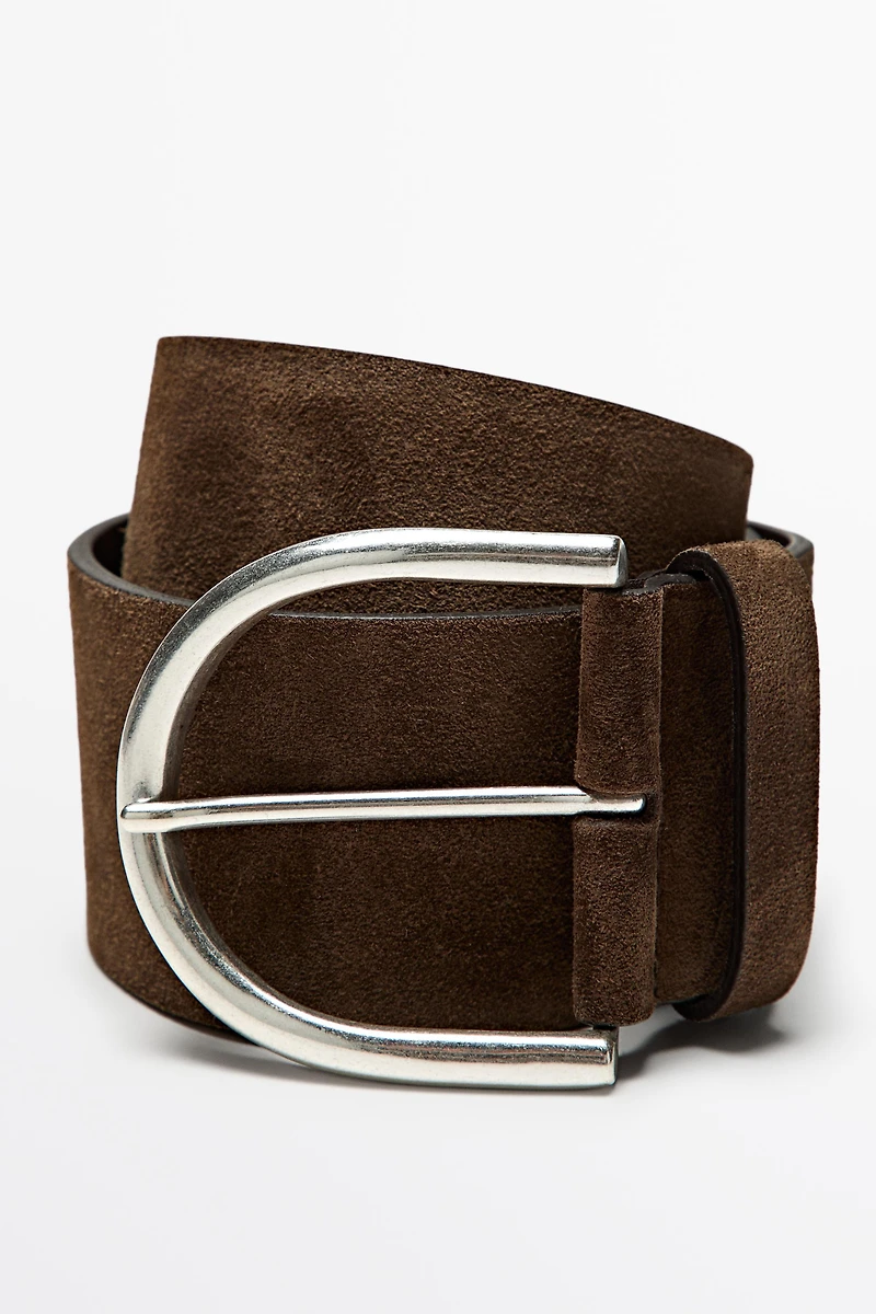 Split suede leather belt with metallic buckle