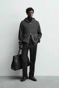 VESTE EN TRICOT DE COTON PERLÉ - LAINE À CAPUCHE