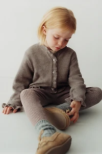 RUFFLED WOOL KNIT CARDIGAN
