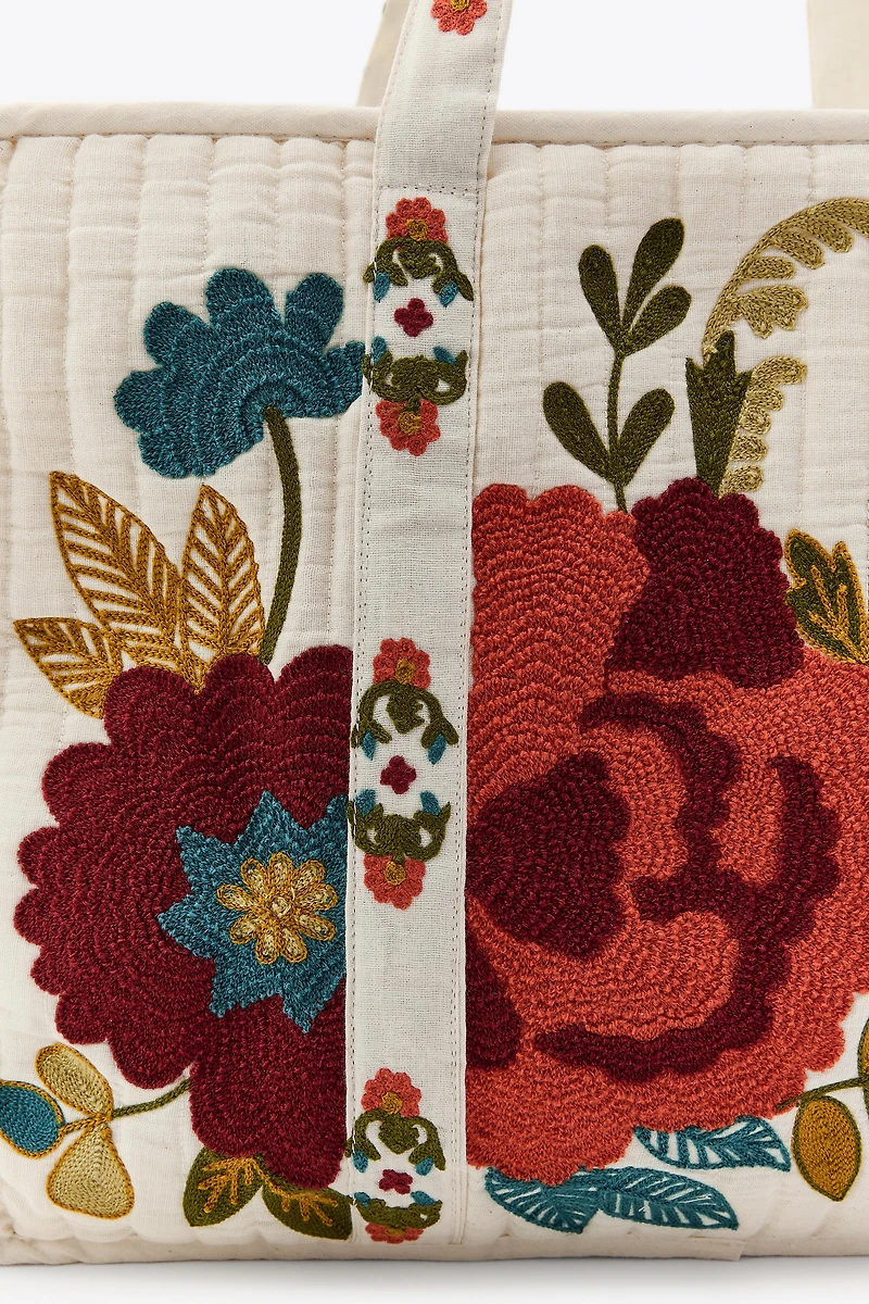 FLORAL EMBROIDERY QUILTED BAG