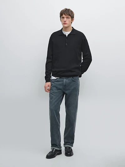 Wool and cotton knit polo sweater