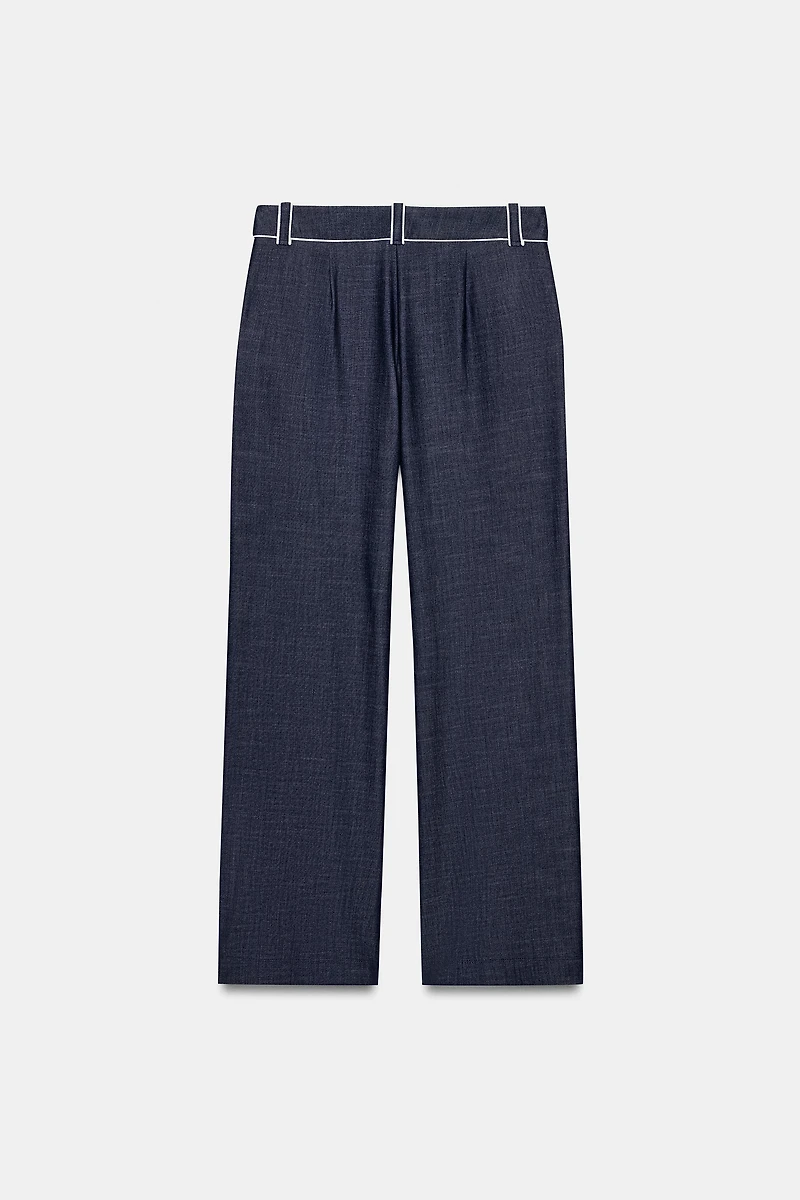 CONTRASTING PIPING WIDE LEG PANTS