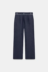CONTRASTING PIPING WIDE LEG PANTS