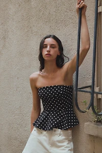 POLKA DOT STRAPLESS PEPLUM TOP