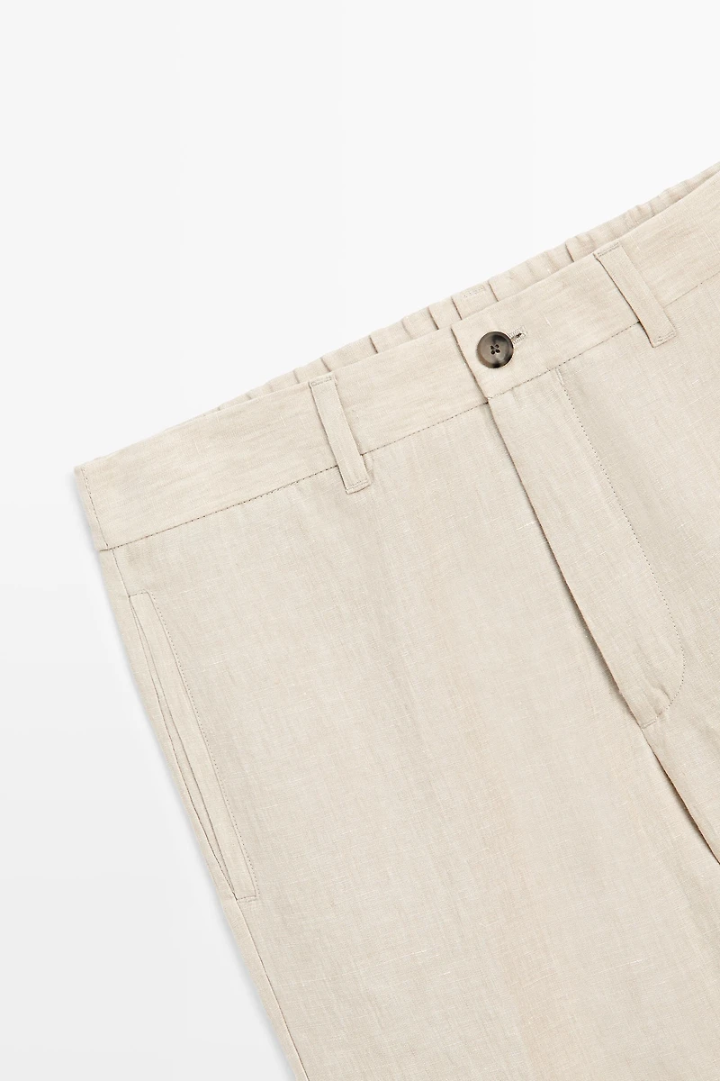 100% Linen Elastic-Waist Pants