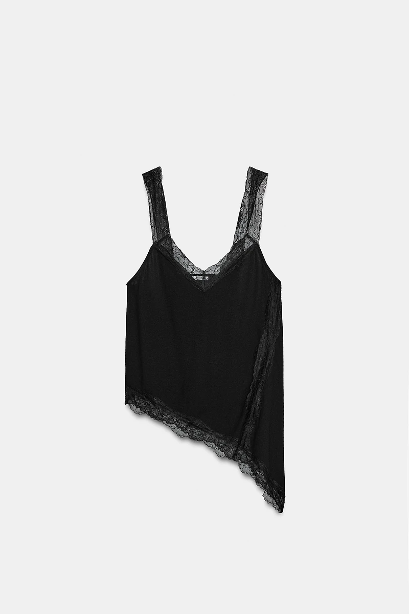 RUSTIC ASYMMETRIC LACE TOP