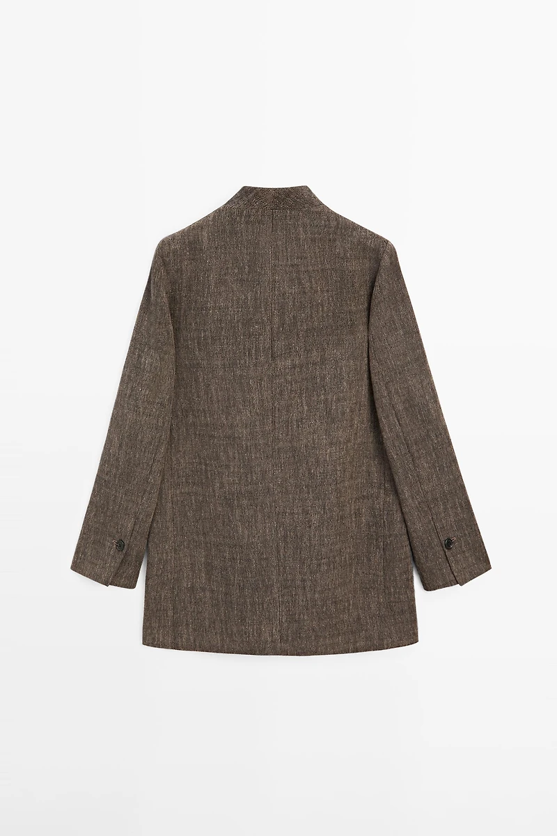 Flecked wool blend coat with high collar