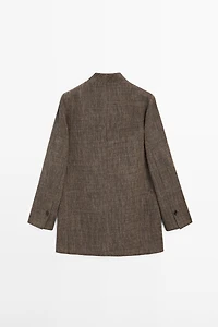 Flecked wool blend coat with high collar
